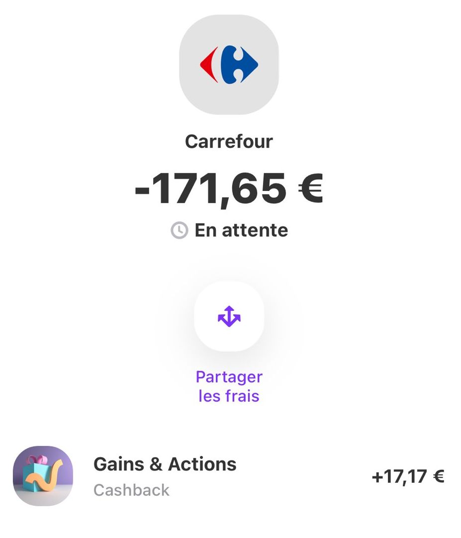 Exemple de cashback réduction chez Carrefour avec la carte Vivid
