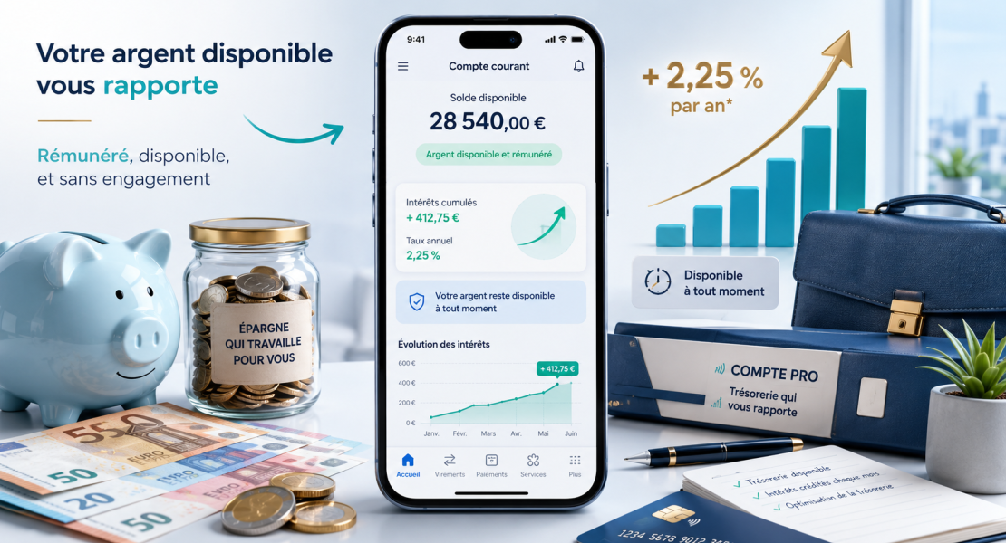 Compte rémunéré avec argent disponible générant des intérêts pour particuliers et professionnels