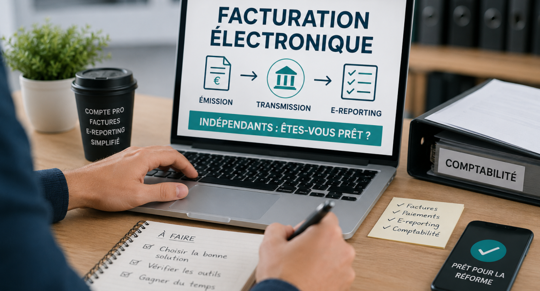 Indépendant préparant son compte pro à la facturation électronique et au e-reporting