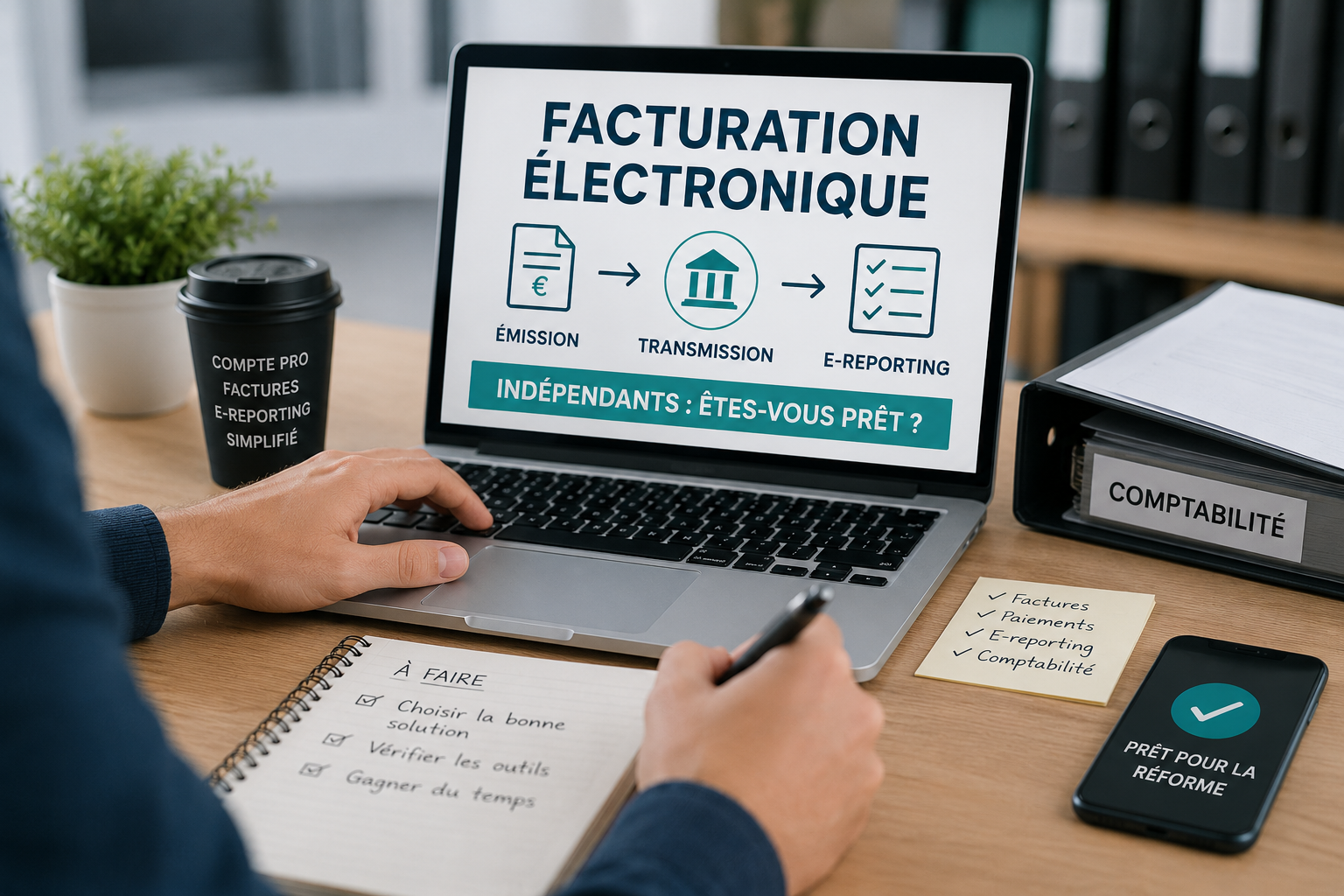 Indépendant préparant son compte pro à la facturation électronique et au e-reporting